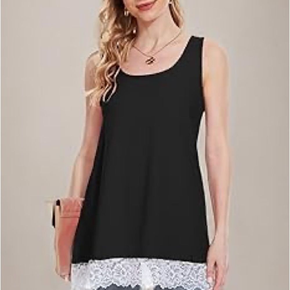 Classic Black Lace-Hem Tank Top